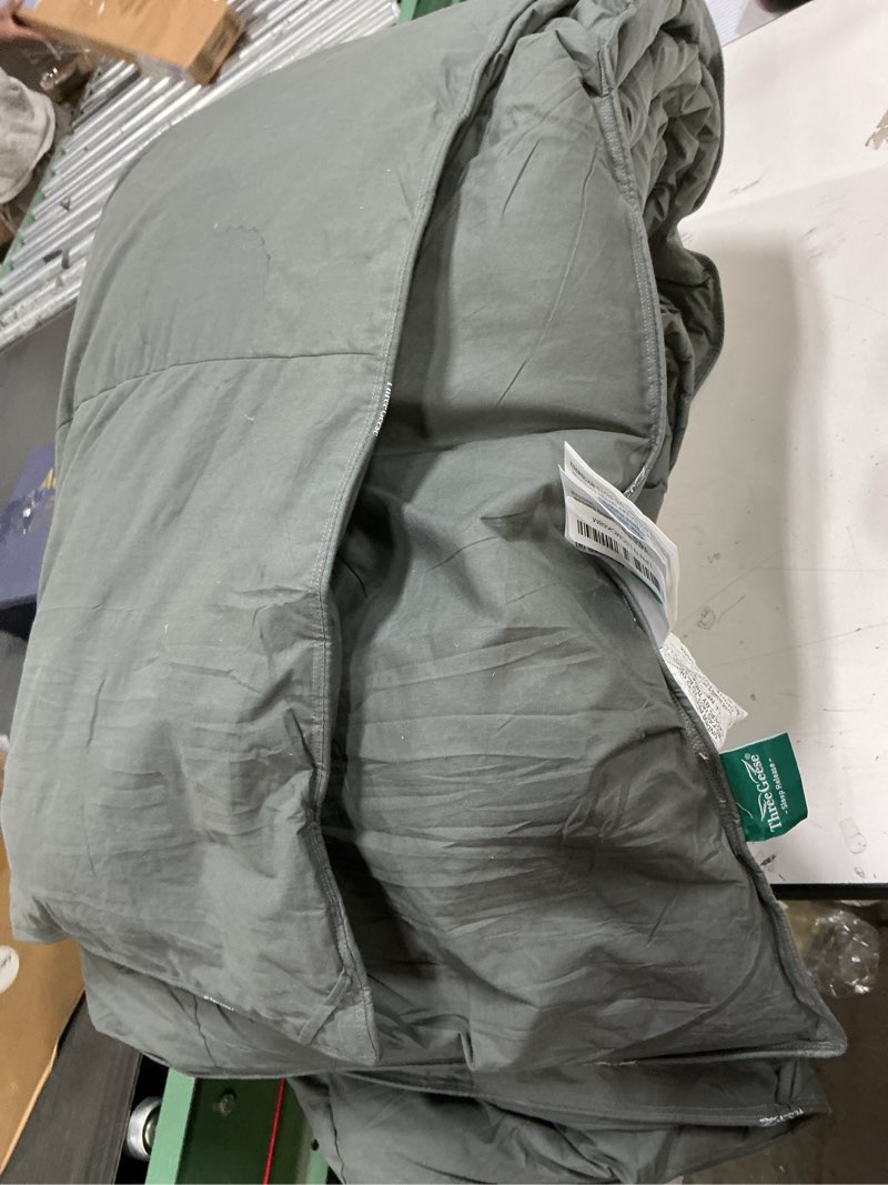 Condition photo showing Good Condition for Three Geese Luxurious Down Comforter King Size, Ultra-Soft& Breathable Noiseless Cover, Lightweight All Seasons Down Duvet Insert Baffle Box Design - 41oz Fill Weight(Gray,106”L x 90”W)