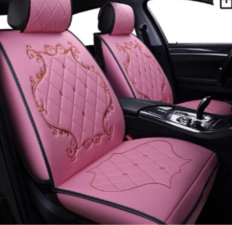 Skysep Crown Car Seat Covers, Fully Surrounded Queen Seat,Winter Leather Seats Car,PU Leather and 3D Breathable Fabric (Pink)