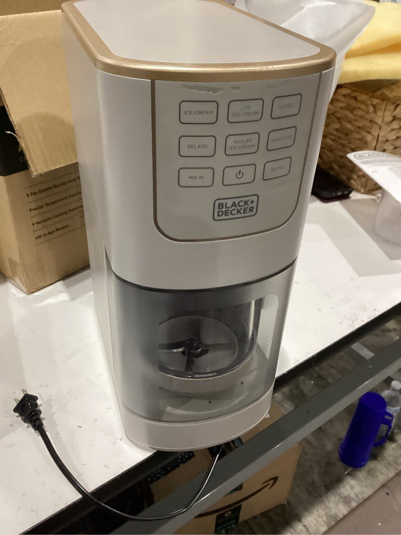 Condition photo showing As Is for black+decker ice cream maker for families & kids – make protein, keto & dairy-free ice cream, gelato & milkshakes at home – easy creamy pint machine with mix-ins