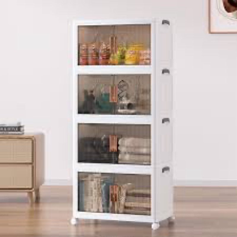 VECELO 16 Gal Stackable Storage Bins with Lid, 4 Pack Plastic Collapsible Storage Cabinet, Foldable 