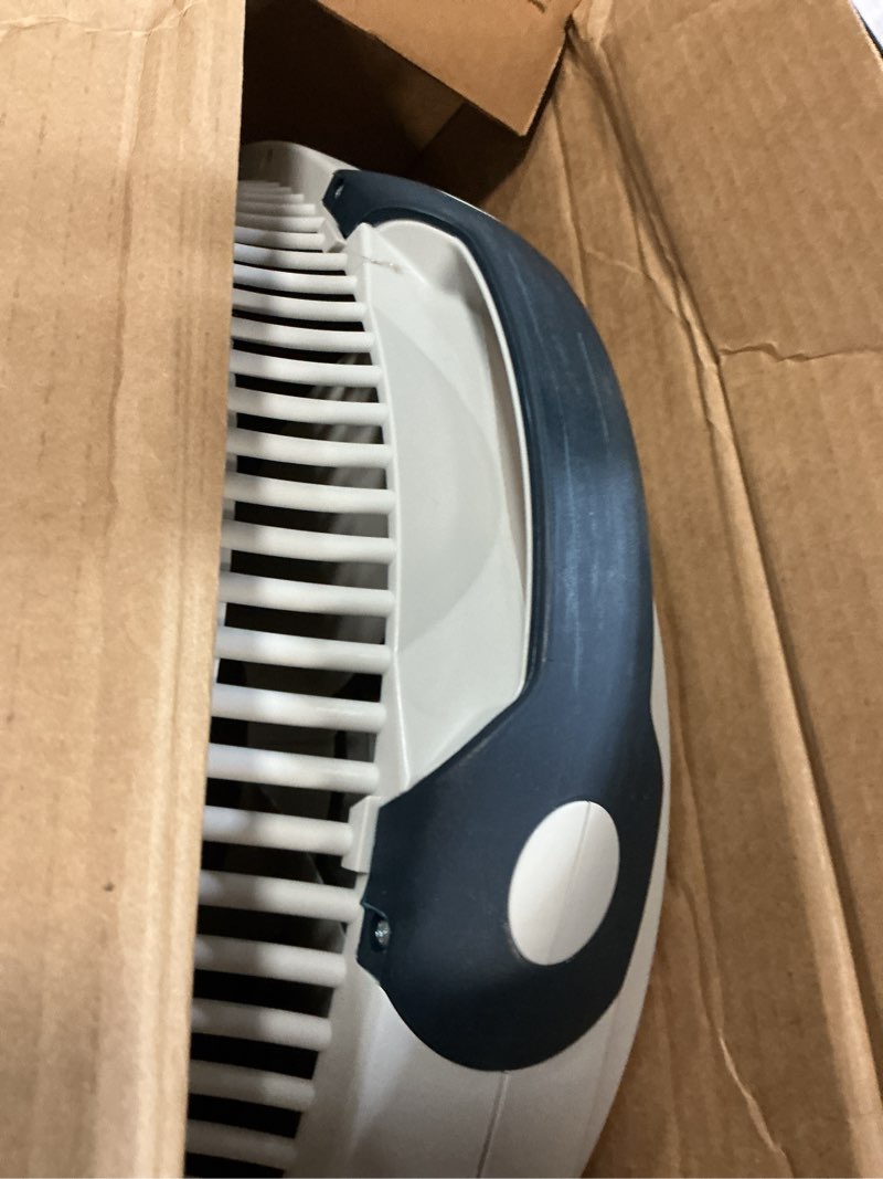 Condition photo showing As Is for lasko windmachine 20" high velocity floor fan with 3 speeds, 360° directional airflow, portable air circulator fan for home, garage & workshop, fully assembled, gray, 3301