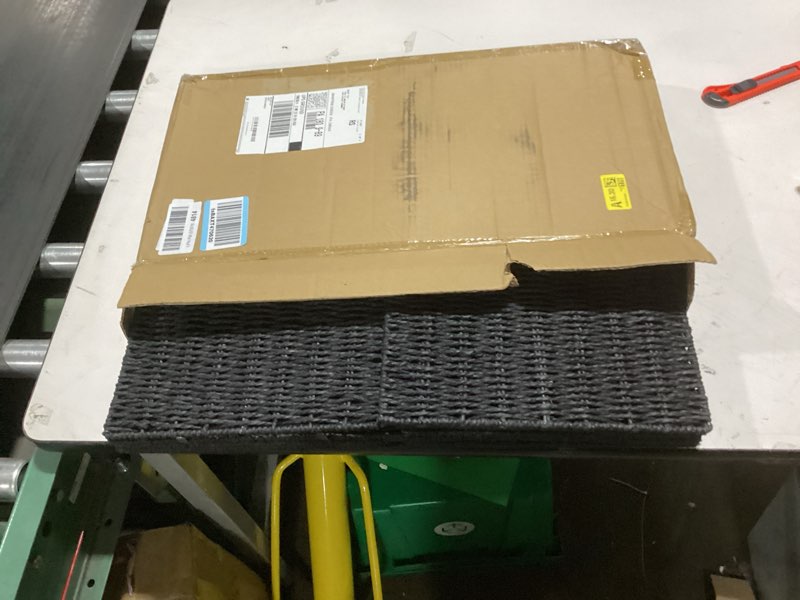 Condition photo showing New/Like New for set of 2 hand-woven paper rope wicker baskets, storage basket, foldable cube storage bins, black storage cubes, square baskets for organizing shelves decor, 12x12x12in paper rope black