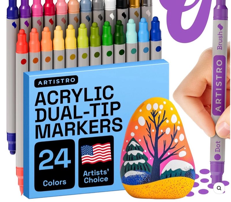 artistro acrylic dual-tip markers 24 colors brush tip dot tip