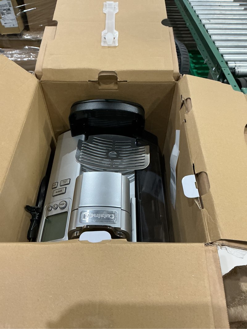 Condition photo showing As Is for cuisinart coffee maker, single serve 72-ounce reservoir pod coffee machine, programmable brewing & hot water dispenser, 3 cup-size settings, stainless steel, ss-10p1, silver