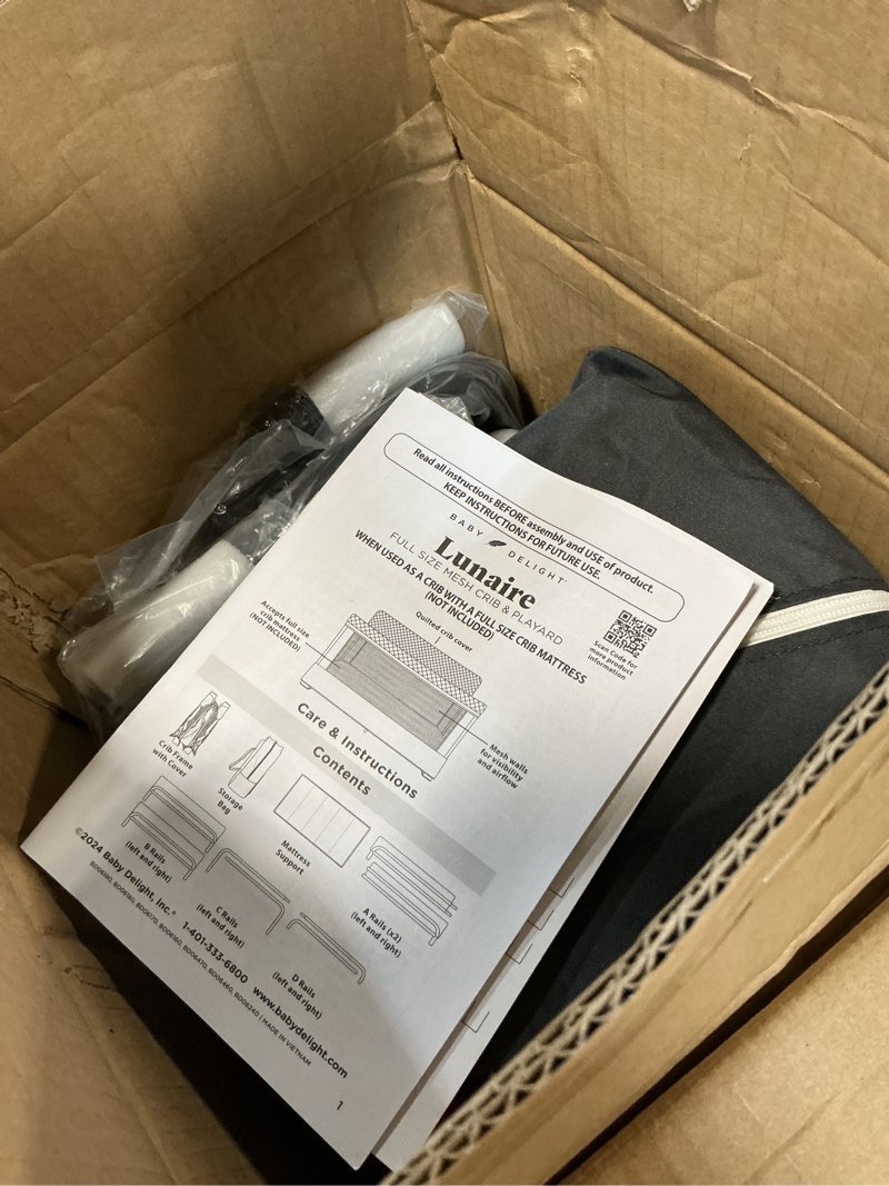 Condition photo showing Good Condition for baby delight lunaire full size crib | breathable mesh baby crib | tool-free assembly baby bed | charcoal tweed
