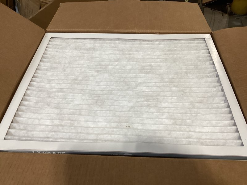 Condition photo showing As Is for amazon basics 20x25x1 air filter 6-pack, merv 11 ac furnace filters, dust, pet, allergy control, electrostatic, removes lint (actual size: 19.75" x 24.75" x 0.75") 20x25x1 merv 11