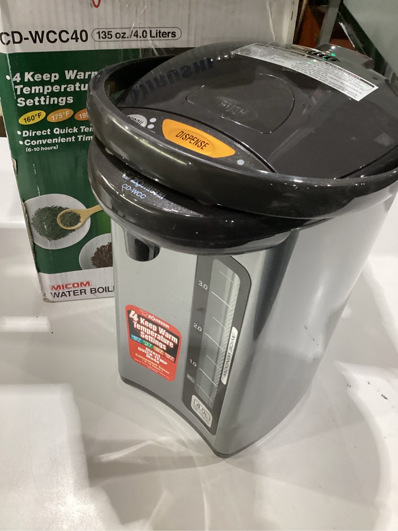 Condition photo showing As Is for zojirushi micom water boiler and warmer (135 oz. / 4l, silver) 4.2 quarts boiler,not tested, incomplete