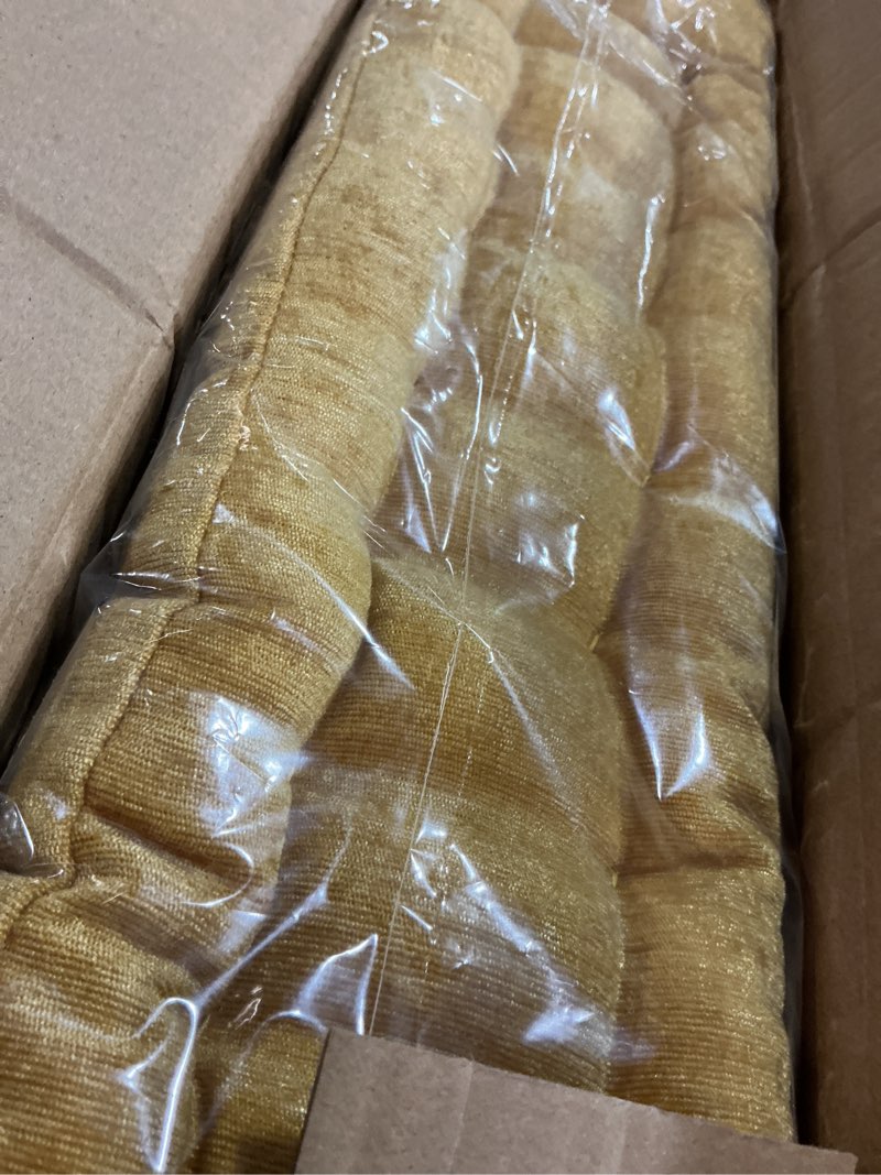 Condition photo showing Good Condition for intelligent design azza floor pillow, large cushions sitting for adults, floor pillow for meditation or yoga, lustrous chenille tufted with scalloped edges for bench/chair cushion, 20"x20"x5" yellow 20"w x 20"l x 5"h square yellow