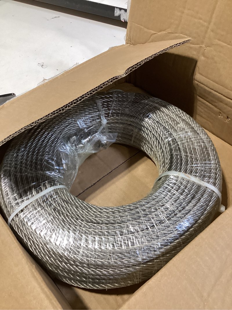 Condition photo showing Good Condition for 1/4 stainless steel cable, 250ft wire rope with wire rope clamps and thimble, 6400lbs breaking strength, 7x19 strands aircraft cable for yard zipline, deck railing, boat lifts 250ft 1