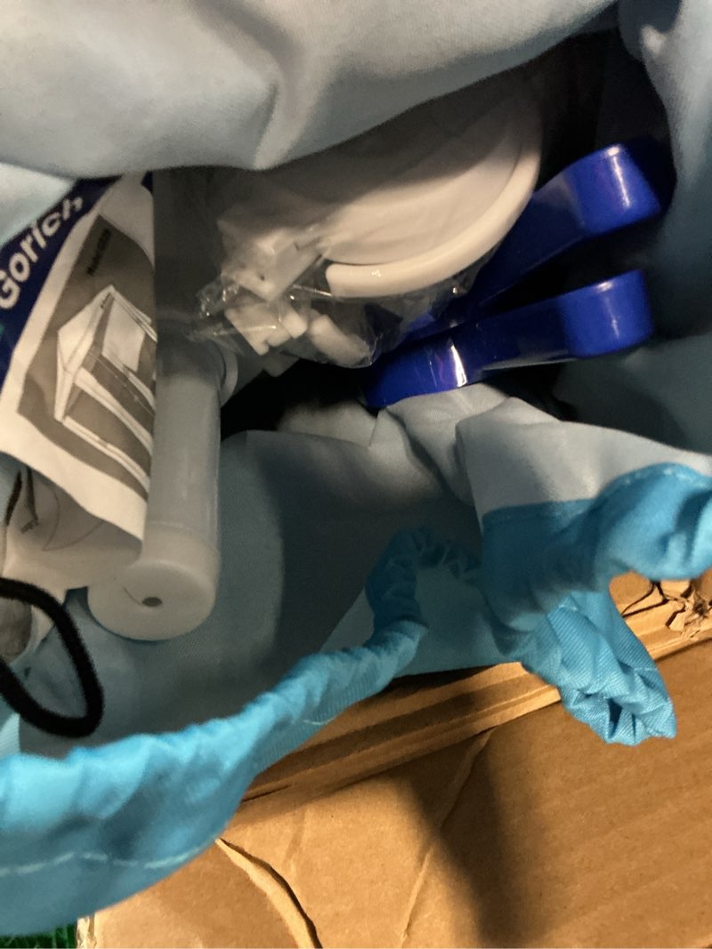 Condition photo showing Good Condition for gorich beach cabana with upf50+ uv protection, 8x8 ft/10x10 ft beach canopy tent with side wall, easy setup, windproof portable sun shelter shade for family ocean blue stripe 10x10 ft