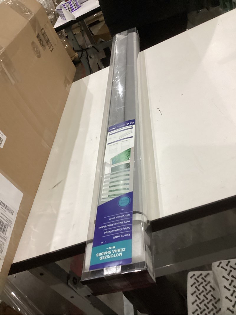 Condition photo showing Good Condition for motorized zebra blinds with remote: canisteo automatic shades for indoor windows work with homekit,alexa, 90% blackout light filtering horizontal blinds, customized for home office, greyish white
