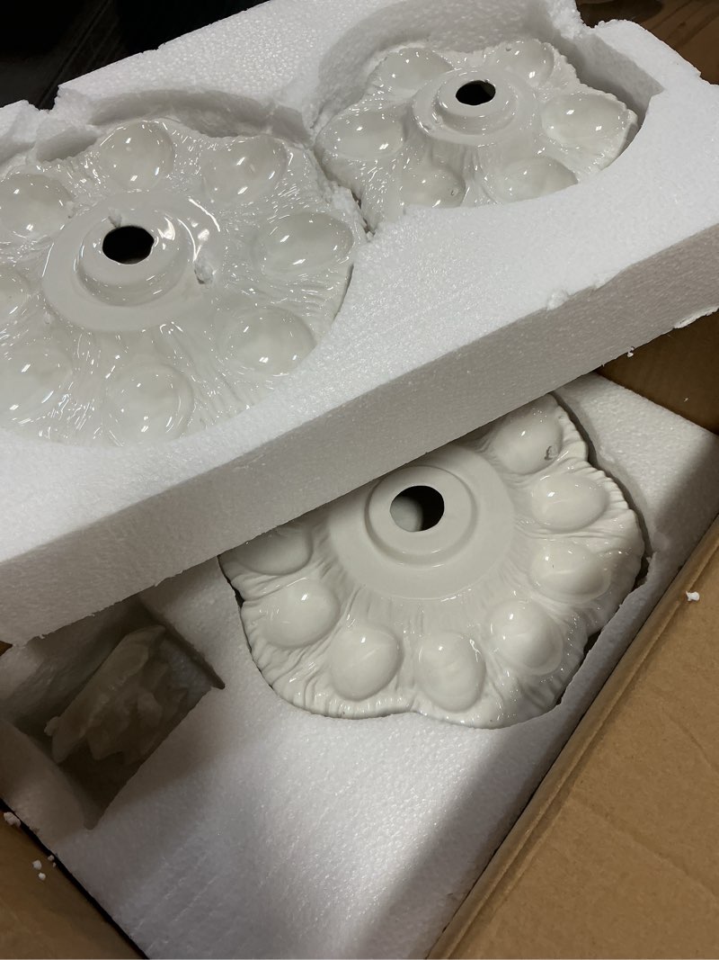 Condition photo showing Good Condition for Weysat 4 Pcs Christmas Tree Shape Deviled Egg Trays Platters Holds 26 Holes Stackable Ceramic Tree Deviled Egg Plates Holders for Xmas Holiday Farmhouse Kitchen, Microwave, Freezer Safe(White)