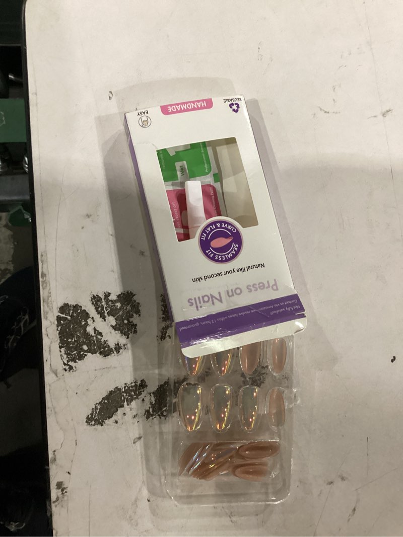 Condition photo showing New/Like New for kqueenest cat eye press on nails almond, 30 pcs glitter chrome press on nails medium, sparkly fake nails with glue, mirror effect, reusable luxury glue on nails press ons for women weddings chrome rainbow