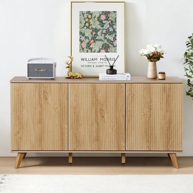 (Incomplete)Storage Cabinet With 3 Drawers & Double Doors, Kitchen Buffet Sideboard Cabinet,Wood Storage Organizer For Kitchen, Living Room, Dining Room, Brown