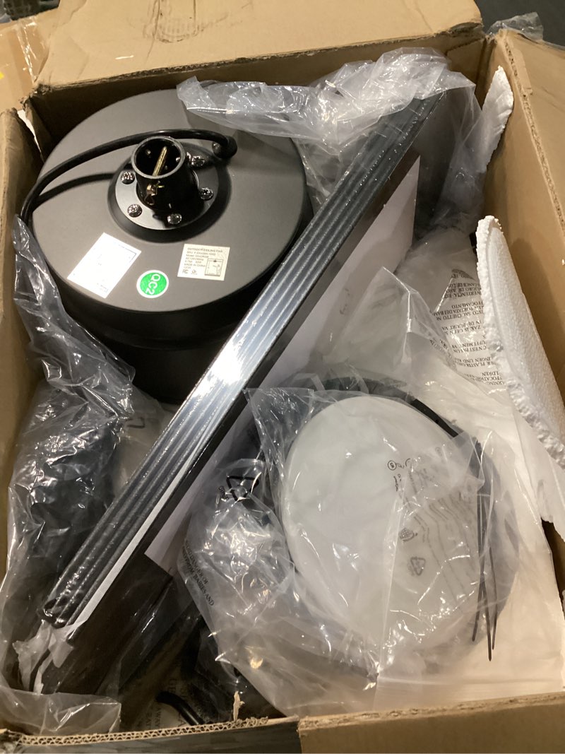 Condition photo showing As Is for 42 in outdoor ceiling fan hanging fan outdoor ceiling fans, waterproof, with rgb dimmable light, remote, 42 in, wet rated, ip65, 6 speed, 3cct, plug in, for patios, porch, gazebo, black rgb black 42 inch