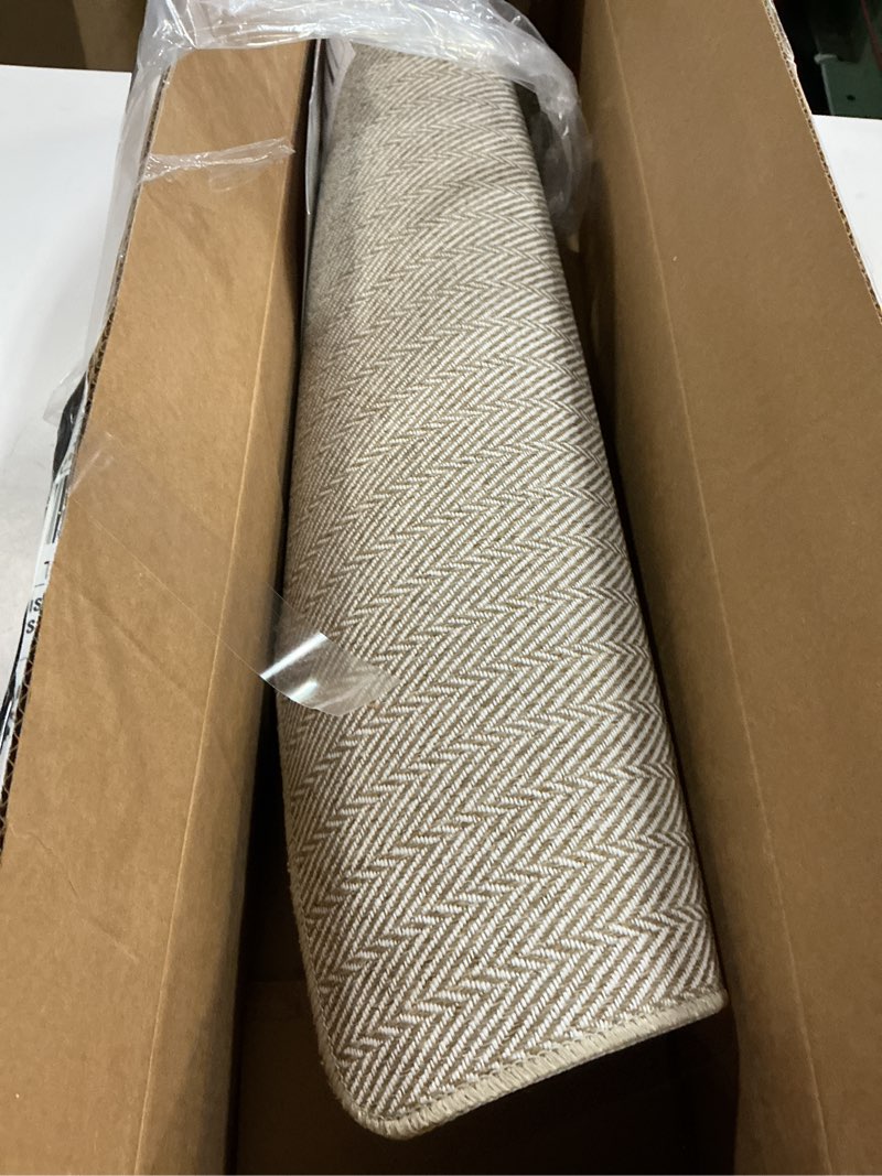 Condition photo showing As Is for Ultra Thin Door Mat Indoor Entrance 24"x36", Low-Profile Indoor Door Mat, Non Slip Entry Mat Rubber Backing Unique Herringbone Design Inside Doormat Dirt Trapper Entryway Mats, Beige 24"x36" Khaki