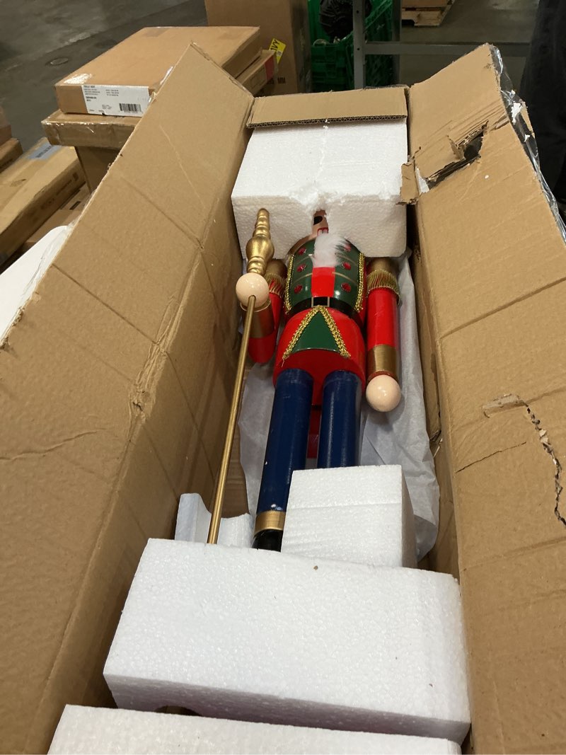 Condition photo showing Good Condition for Joliyoou 36" H Christmas Nutcracker Figures, Wooden Nutcracker Soldier Holding A Scepter, Large Size Xmas Nutcracker Welcome Centerpieces for Indoor Outdoor Floor Festival Decorations