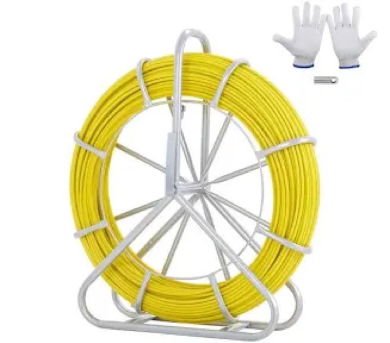 fish tape 492 ft. fiberglass 5/16 in. duct rodder non-conductive wire puller with stand for wall electrical conduit