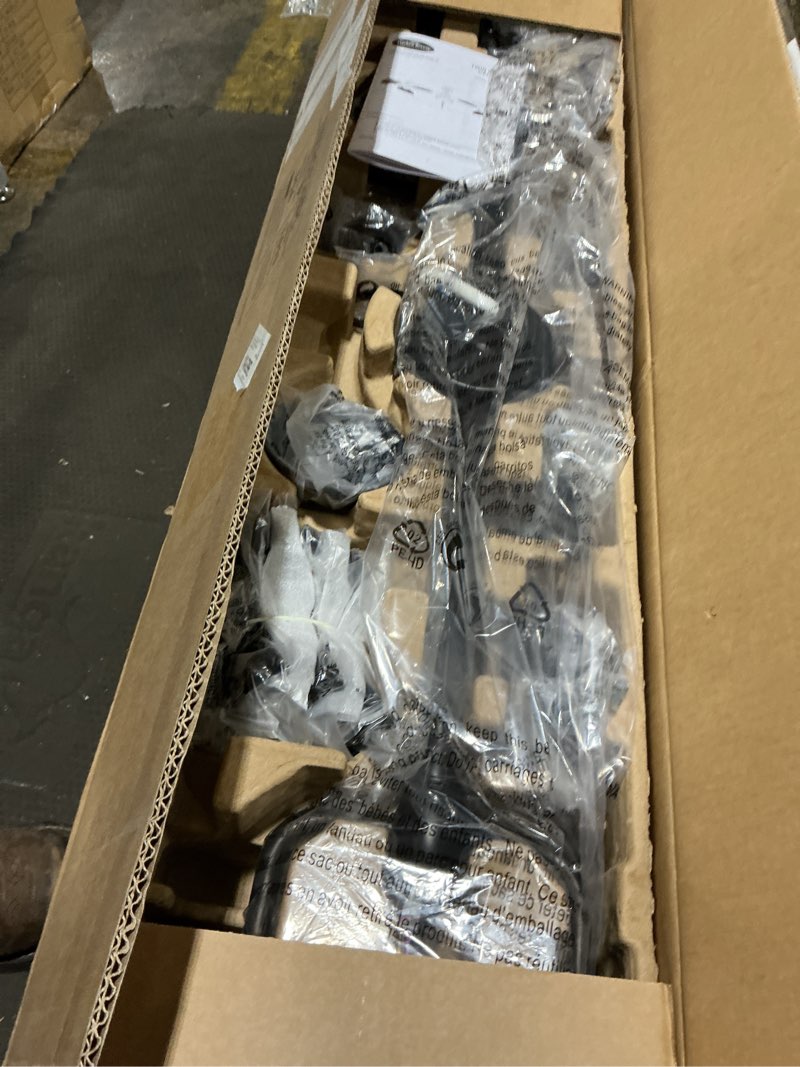 Condition photo showing As Is for harbor breeze twin breeze ii 74-in black with black blades covered outdoor ceiling fan with light