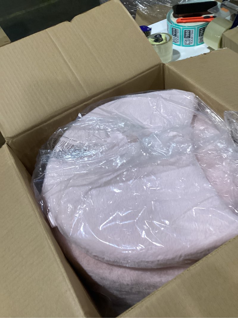 Condition photo showing Good Condition for GREENSTELL Vanity Stool Chair with Storage and Folding Back, 15.7" x 15.7" x 19.5" Faux Fur Soft Ottoman for Adults, 4 Metal Legs with Anti-Slip Feet, Furry Padded Seat for Makeup, Bedroom, Pink