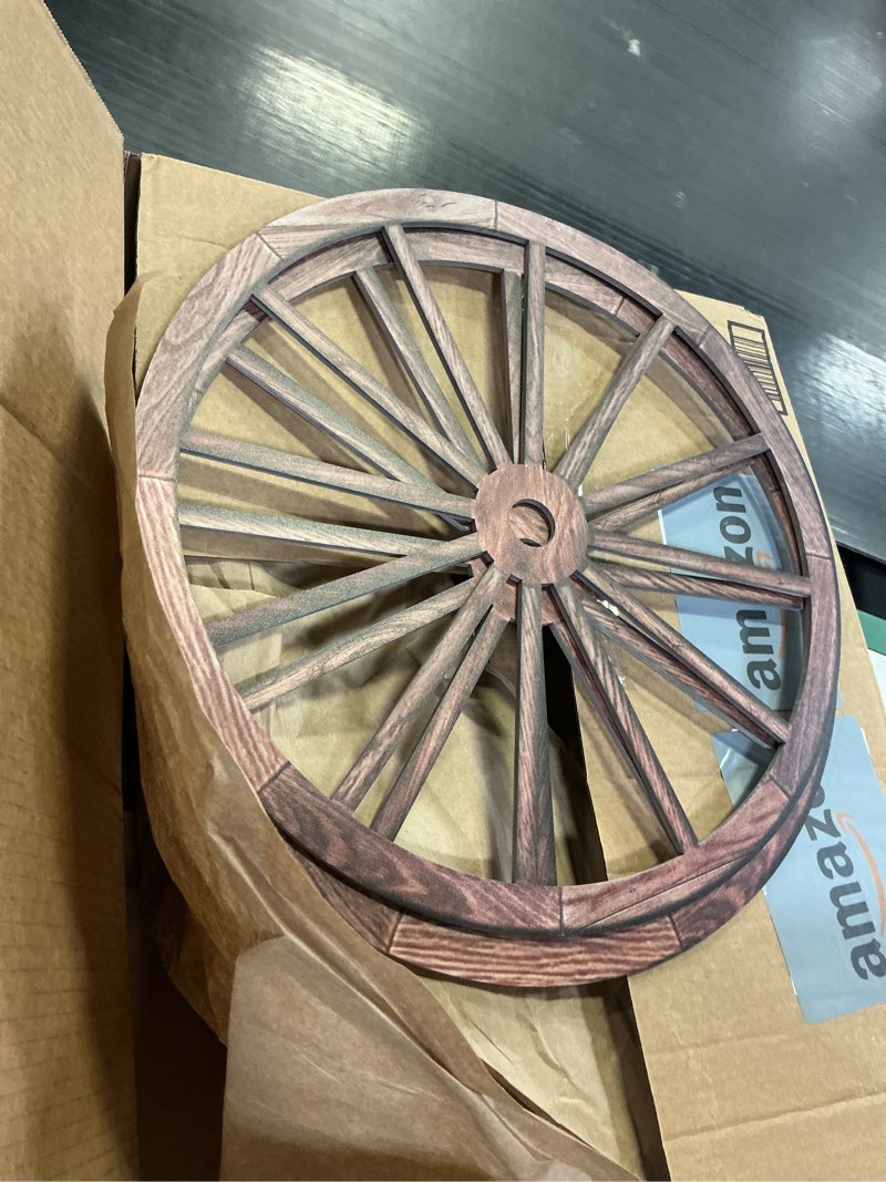 Condition photo showing Good Condition for OYEFLY 2 Pcs Vintage Rustic Wagon Wheel Decor - Brown, 18 Inch 18 Inch Brown