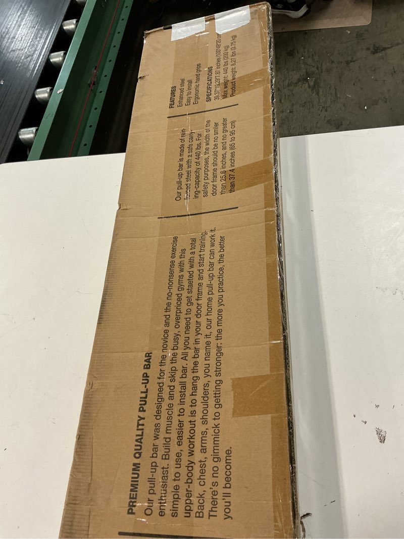 Condition photo showing New/Like New for new upgrade pull up bar for doorway with ergonomic grip - upto 440 lbs capacity, no screwing or slipping - usa original patent, designed, shipped, warranty