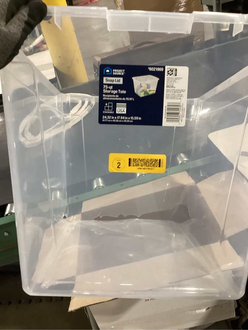 Condition photo showing Good Condition for cracked   project source x-large 18.75 -gallons ( 75 -quarts ) clear stackable tote with standard snap lid