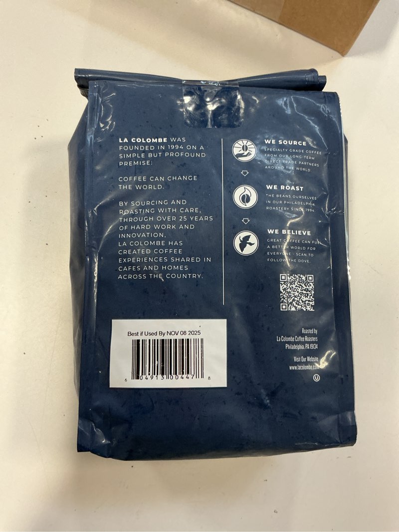 Condition photo showing New/Like New for (Best by Nov/08/2025) La Colombe Nizza Medium Roast Whole Bean Coffee - Notes of Milk Chocolate, Nuts & Brownie with Honey-Sweet Roasted Nuttiness, 24 Ounce (Pack of 1) Nizza 24 Ounce (Pack of 1)