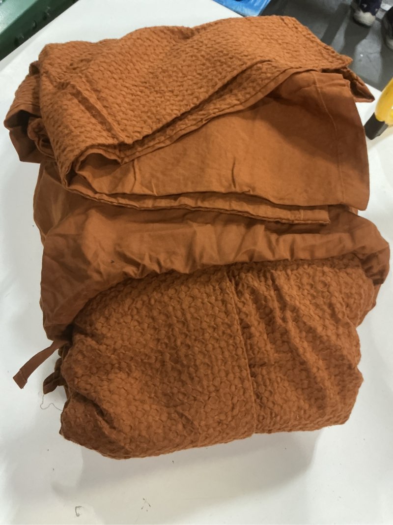 Condition photo showing Good Condition for (color different /terracotta)quince, european luxe waffle duvet cover ,set/ of 3 pcs/queen/terracotta
