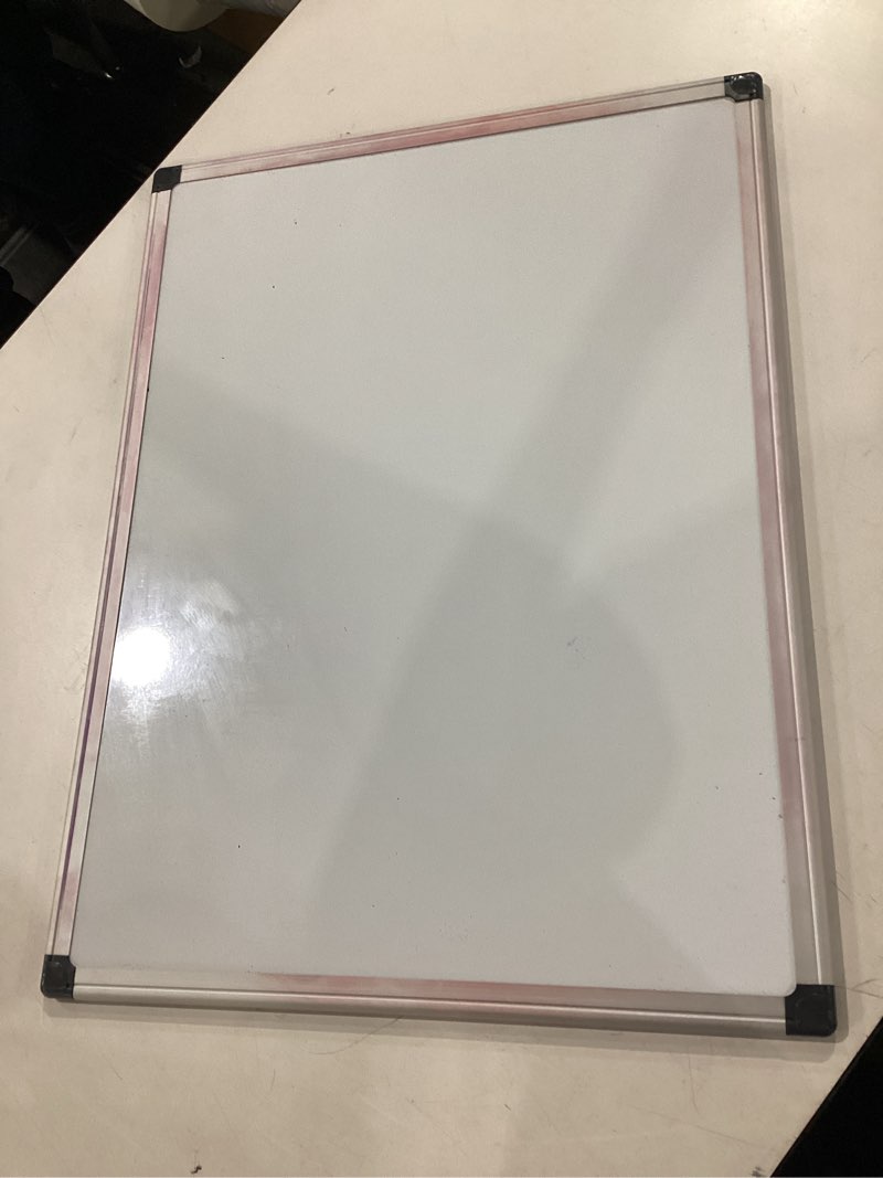Condition photo showing As Is for amazon basics magnetic dry erase whiteboard, 24"w x 18"h, aluminium frame, silver/white