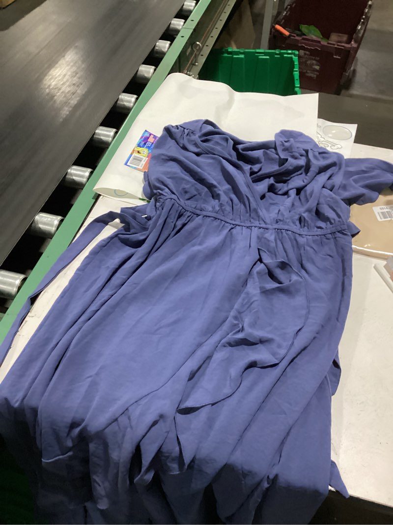 Condition photo showing Good Condition for cicidudu plus size formal wedding guest cocktail dresses for curvy women maxi dress wrap v neck short sleeve dustyblue xx-large plus