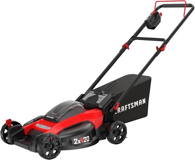 craftsman v20 lawn mower, push mower, lightweight and portable, grass bag, battery and charger included (cmcmw220p2)