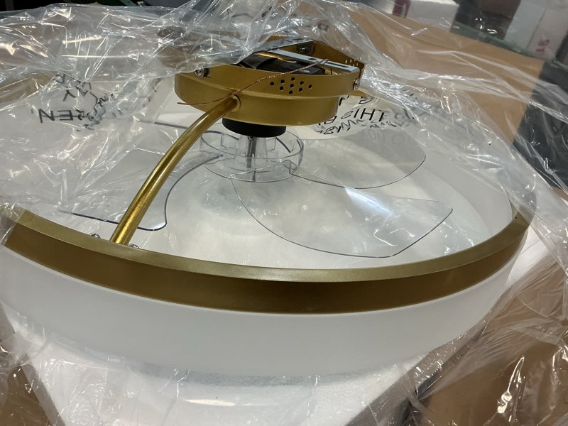 Condition photo showing Good Condition for VOLISUN Low Profile Ceiling Fans with Lights and Remote, 19.7in Fandelier Ceiling Fan Flush Mount, 3000K-6500K Smart Bladeless LED Fan Light, Gold Modern Ceiling Fans with Lights for Bedroom Gold 19.7 INCH