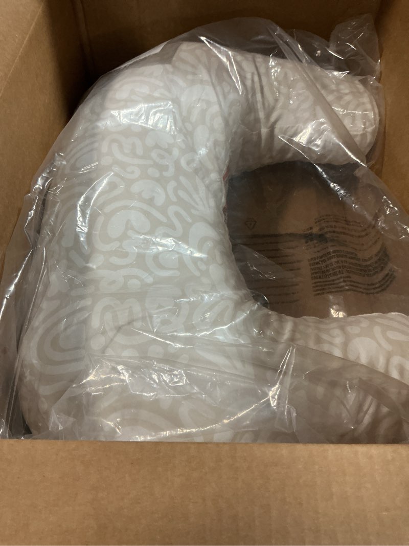 Condition photo showing New/Like New for Boppy Nursing Pillow - Ergonomic Bottle & Breastfeeding Pillow with High, Firm, Large Area, Water-Repellent Cushion with Washable Cover; Baby Safety Alliance Verified - Cream Retro Squiggles New Nursing Pillow Cream Retro Squiggles