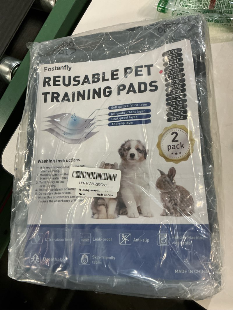 Condition photo showing New/Like New for Fostanfly Washable Pee Pads for Dogs, 2 Pack 36"x48" Superior Reusable Puppy Pads, Waterproof Protects Against Urine Leakage, Non-Slip Grip Prevents Slipping and Bunching for Dog Training Gray 36*48 Inch (Pack of 2)