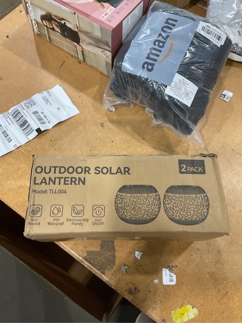 Condition photo showing New/Like New for solar lanterns outdoor waterproof: 2 pack hollow out retro metal lantern lights - solar lantern decorative - gardening gifts for women mother's day, outside garden yard patio & indoor tabletop decor copper 2 pack