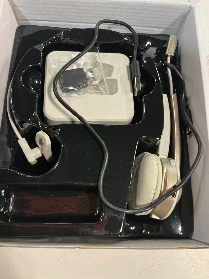 Condition photo showing Good Condition for Vonztek Bluetooth Headset with Microphone,Wireless Headset V5.2 with AI Noise Canceling Mic&USB Dongle, Wireless Headphones with Charging Base and Mute Function for Computer/Phone/Office/Skype White Gold
