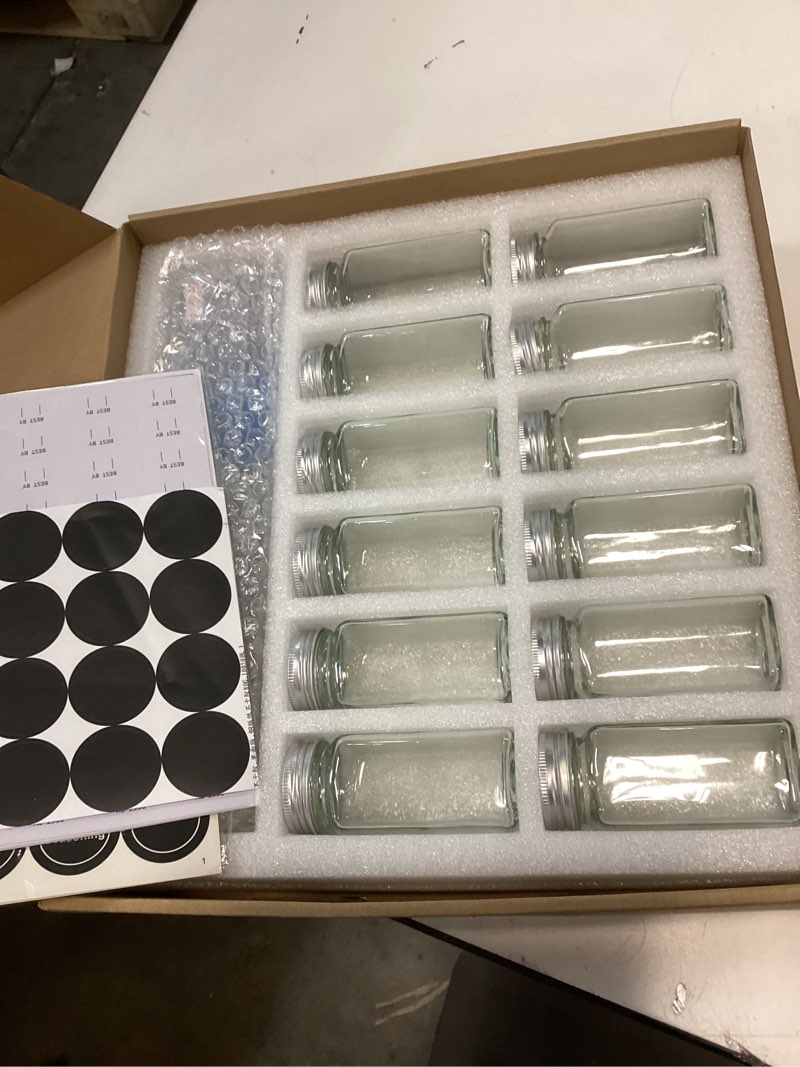 Condition photo showing Good Condition for PMMASTO Adhesive Acrylic Spice Rack Organizer with 12 Empty Square Spice Jars, 238 Spice Labels with Chalk Marker and Funnel Complete Set for Kitchen Cabinet/Pantry Door (Clear - 2 Pack) 2 Pack-12" (Rack + 12 Spice Jars) Clear