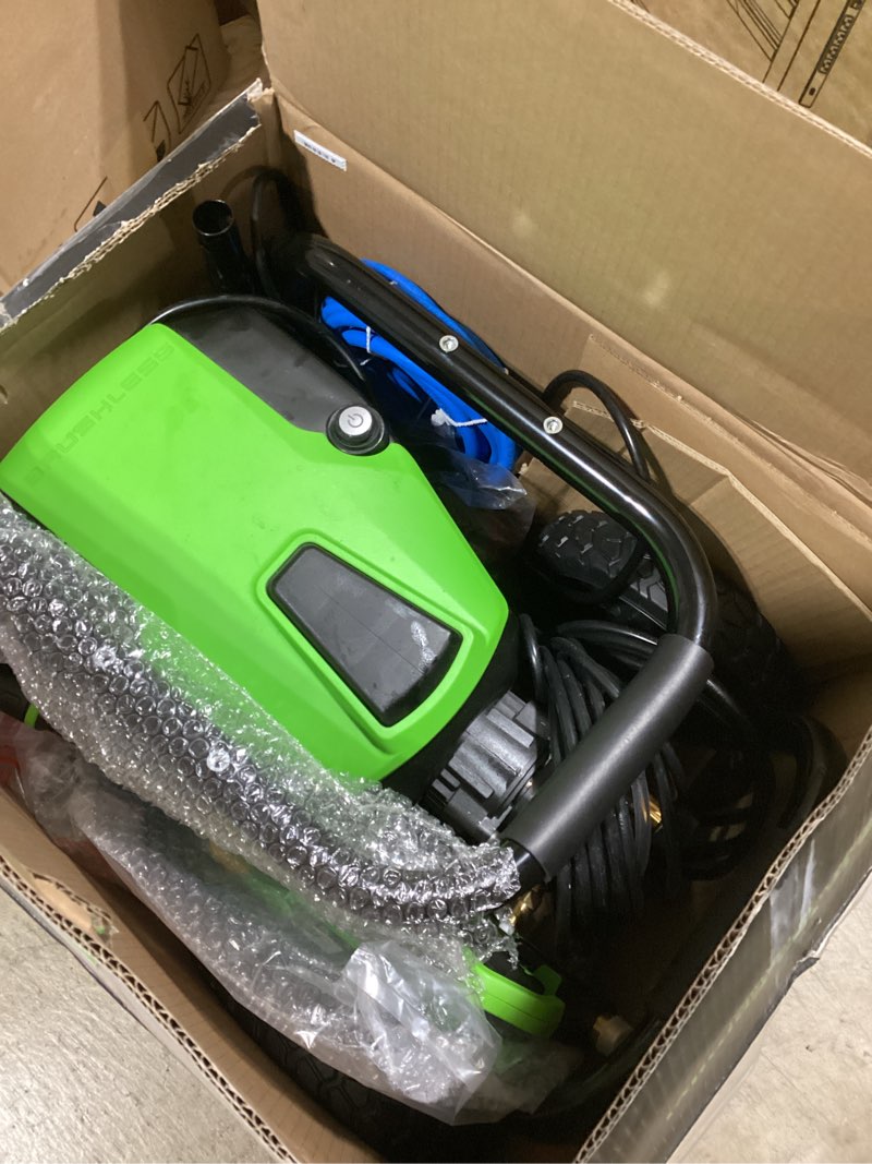 Condition photo showing As Is for greenworks pro 3000-psi 2.0-gpm cold water electric pressure washer with 5 spray tips