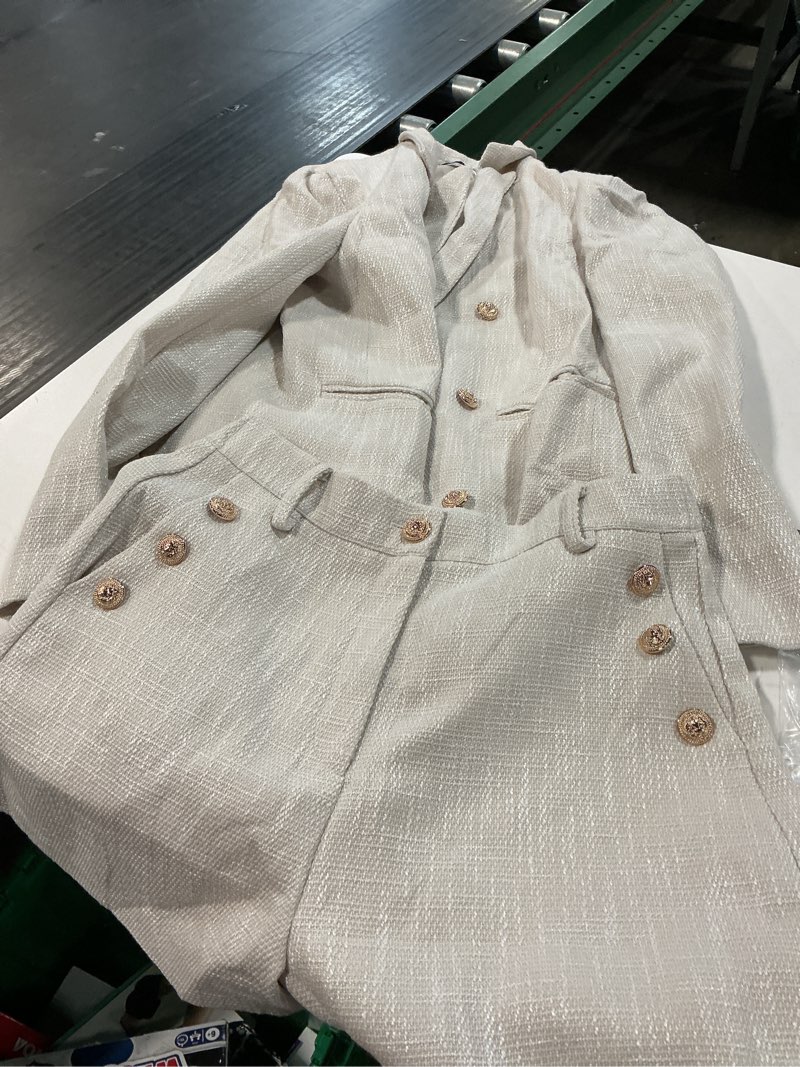 Condition photo showing New/Like New for (size l)cicy bell womens 2 piece tweed blazer shorts sets long sleeve double breasted suit jackets business outfit large beige