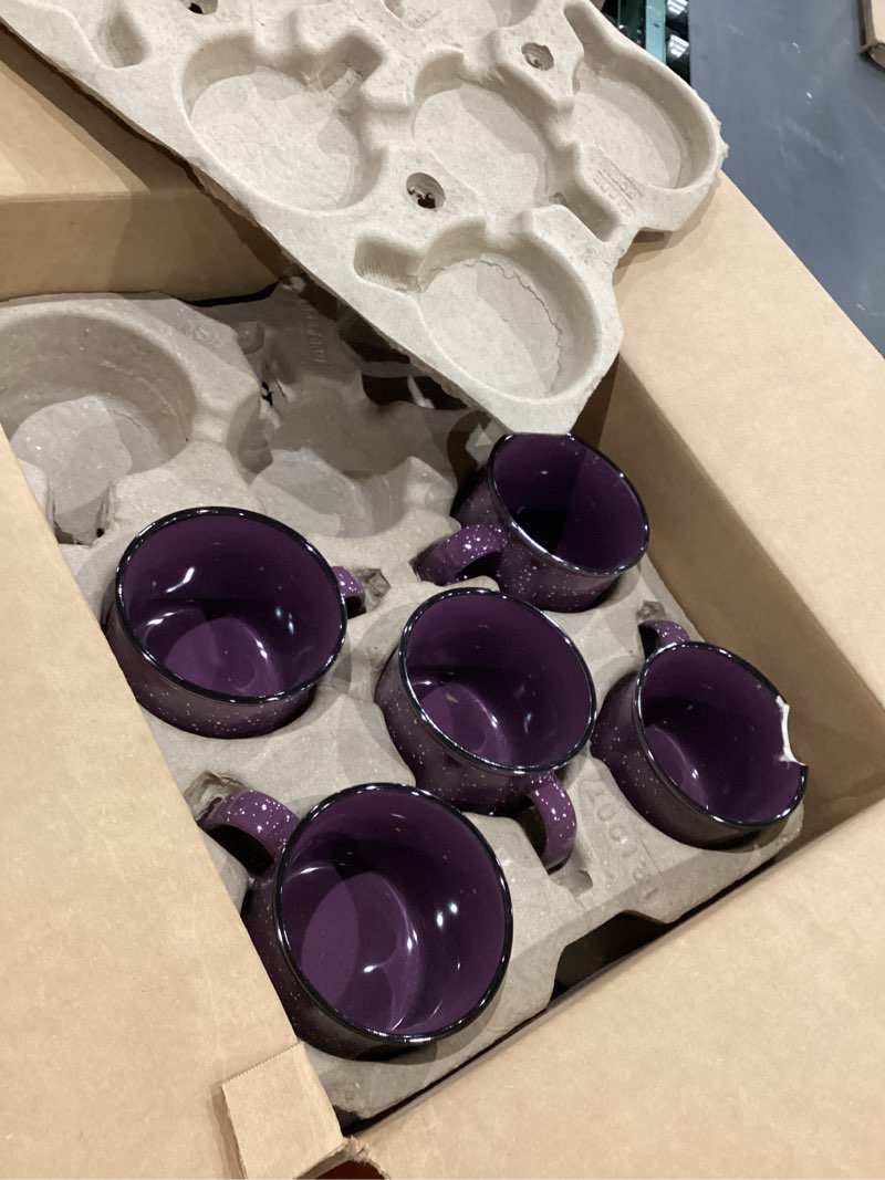 Condition photo showing As Is for missing some set of 16 ceramic campfire mugs – 15 oz, purple – coffee & tea cups for home, work, travel, camping – customizable, great for diy, events, companies purple 16 count