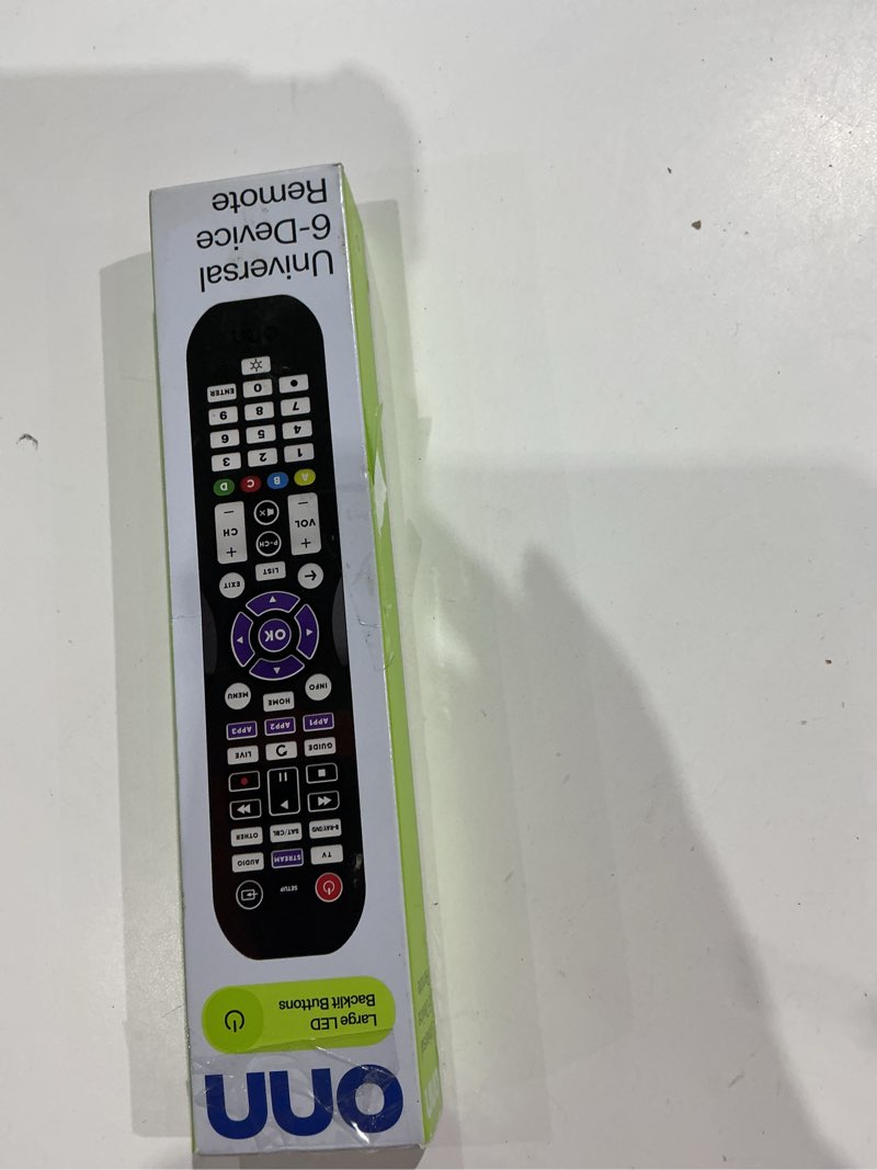 Condition photo showing New/Like New for onn universal 6-device remote, black