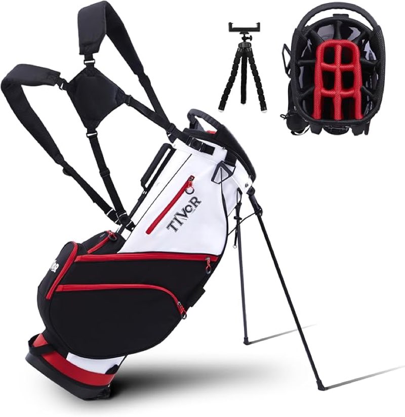 Lightweight Golf Stand Bag with 14 Way Full-Length Dividers, 8 Zippered Pockets and Rain Cover, with