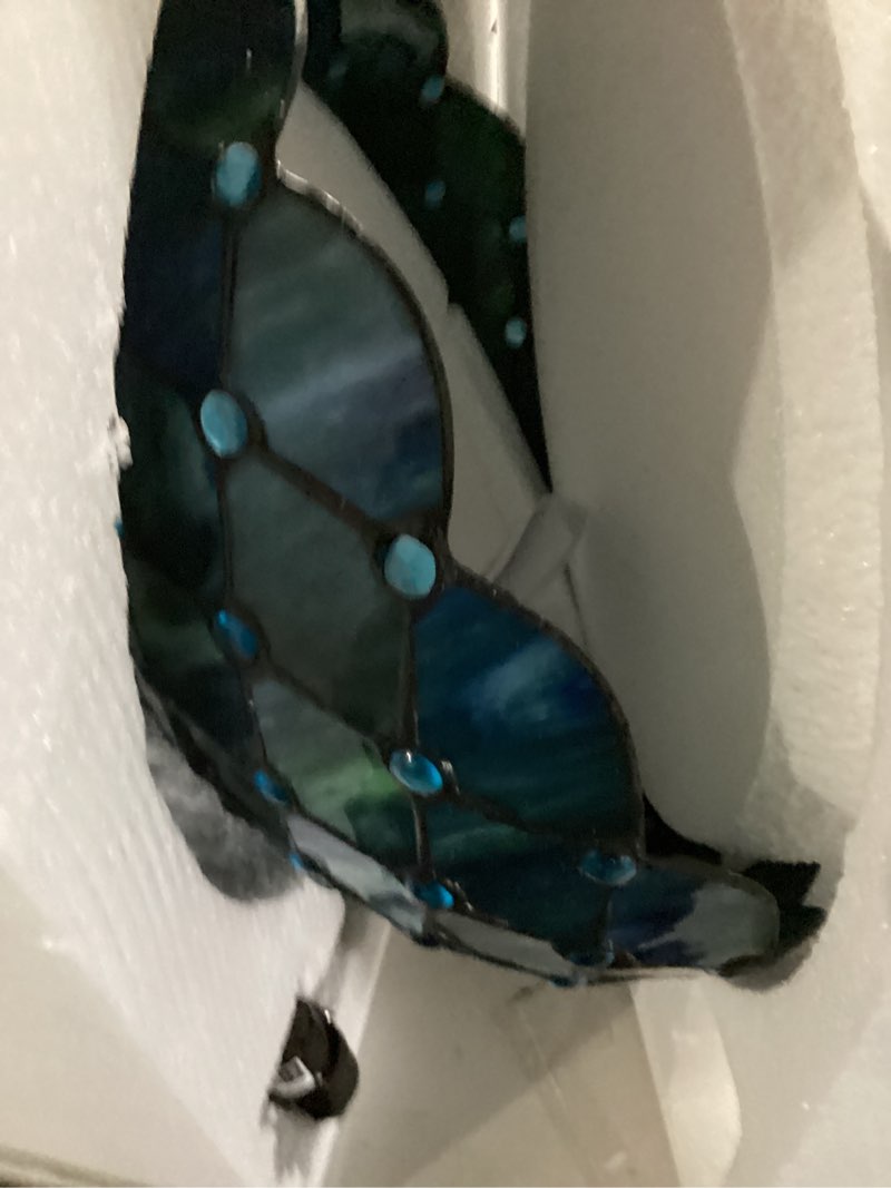 Condition photo showing New/Like New for Tiffany Table Lamp Stained Glass Lamp 16X16X24 Inch Antique Reading Light (Green Red Flowers)