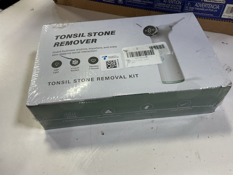 Condition photo showing New/Like New for electric tonsil stone remover vacuum – 8 suction levels with led light, safety pause button & oral protection | high-precision tonsil stone removal kit with 13 attachments for painless cleaning white