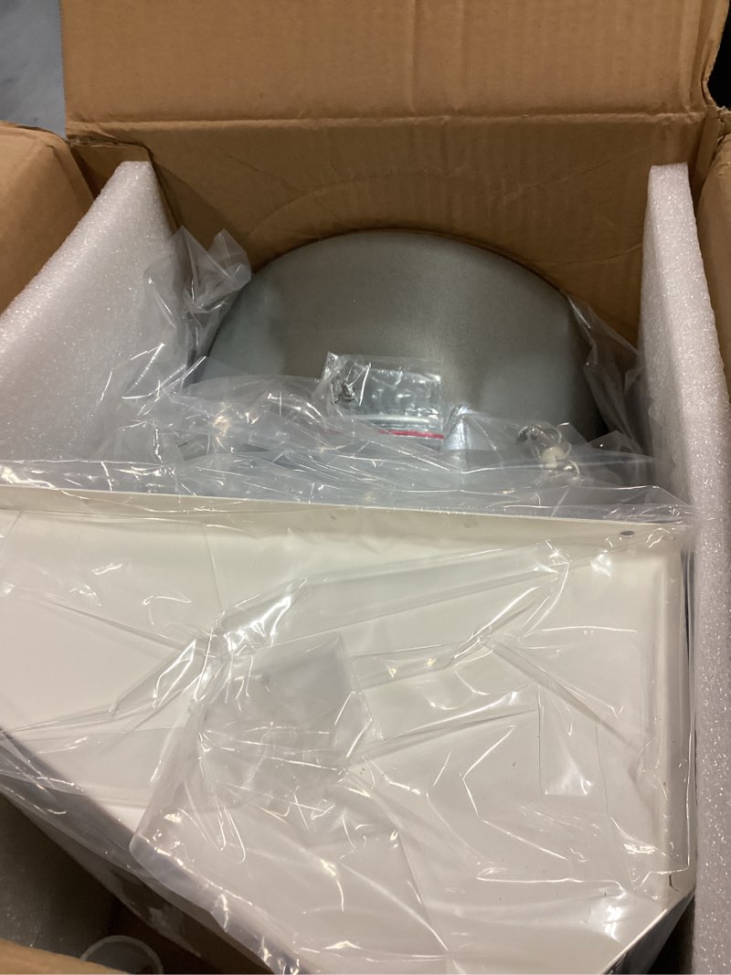 Condition photo showing Good Condition for 10 Inch Hooded Wall Vent with Screen and Damper, Outdoor Wall Exhaust Vent Cover Cap for Kitchen Range Hood Dryer Exterior Ventilation and Outside Air Exhaust, Galvanized Steel, White 10 Inch White