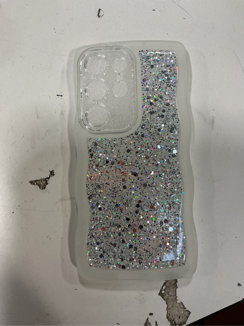 Condition photo showing Good Condition for ZTOFERA for Samsung Galaxy S25 Ultra 5G Case 6.9",Cute Curly Wave Case with Star Glitter,Clear Shiny Bling Soft TPU Shockproof Phone Protective Cover for Women Girls-White for Galaxy S25 Ultra White