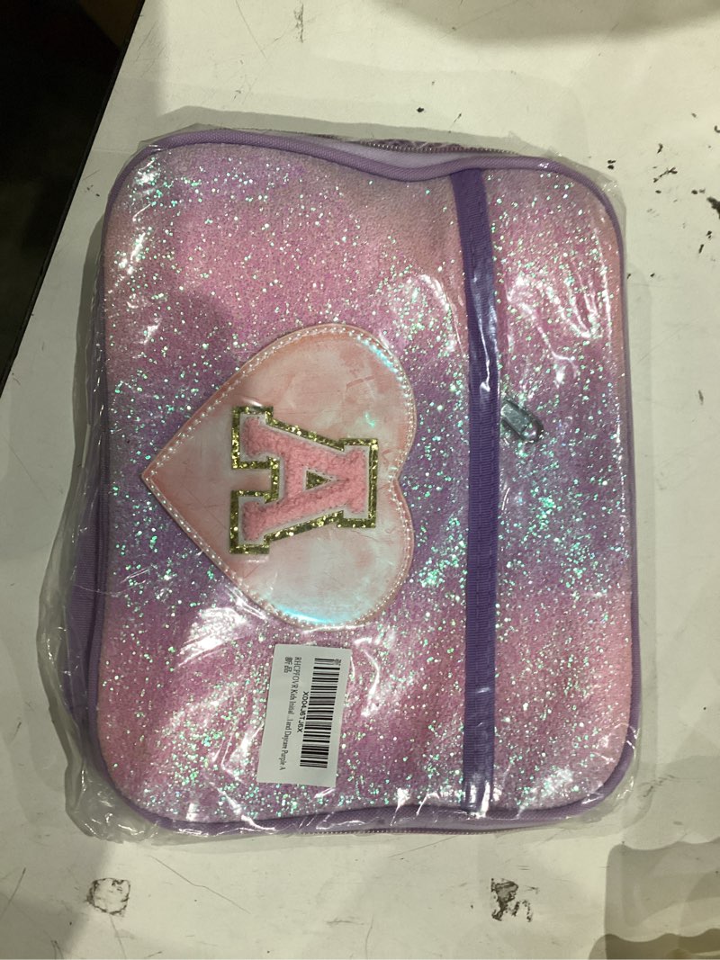 Condition photo showing Good Condition for rhcpfovr kids initial lunch bag - insulated lunch box for boys girls,washable lunch bag and reusable toddler leak-proof lunchbox for school and daycare purple a purple+shoulder straps purple initial a