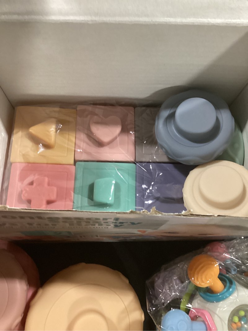 Condition photo showing Good Condition for baby sensory teething toys set, montessori baby toys 6-12 months, incl newborn rattle teether & baby blocks & soft stacking rings, ideal babies boy girl gifts, infant toys 0-3-6-9-12-18 month