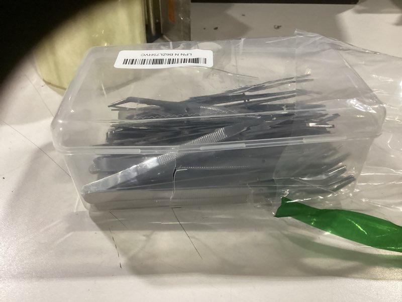 Condition photo showing As Is for 30 Pcs Stainless Steel Tweezers, Curved Serrated Tip Multipurpose Forceps, Crafting Sewing Machine Tweezers Bulk, Silver